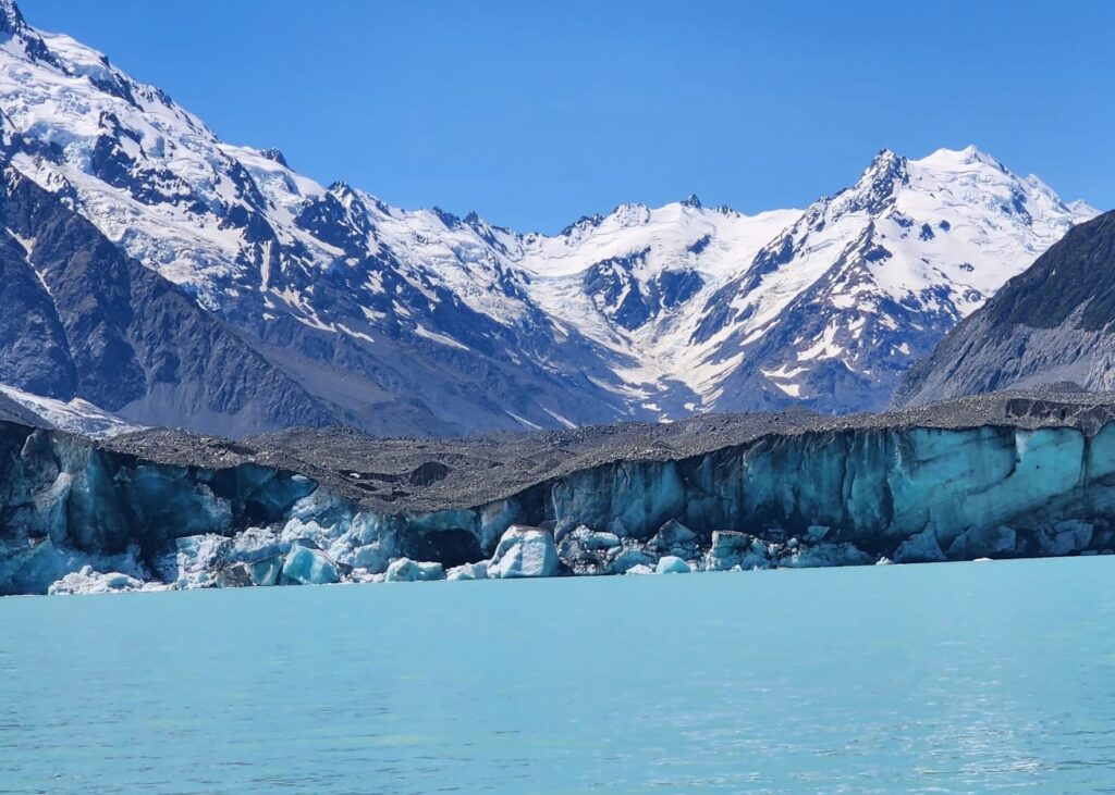 Glaciers in New Zealand with alpine mountains in the background
